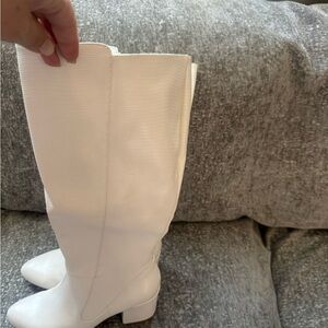 Journee Collection White Over-the-Knee Textured Block Heel Boots
